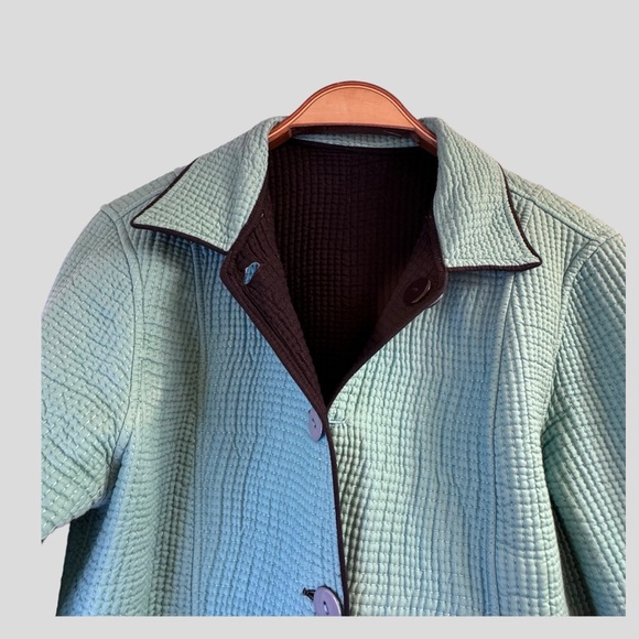 Women’s Jacket L Quilted Reversible Navy Blue Turquoise - Picture 11 of 14
